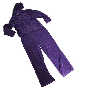 Oleg Cassini Vintage Velour Tracksuit‎ Purple Zip Hoodie & Pants Set Loungewear